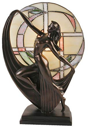 ART DECO DANCER BRONZE LADY FIGURE LAMP GLASS TIFFANY