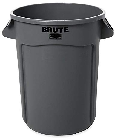 Rubbermaid Commercial Products BRUTE Heavy-Duty Round Trash/Garbage Can with Venting Channels, 32-Gallon, Gray, Wastebasket for Home/Garage/Mall/Office/Stadium/Bathroom, Pack of 6
