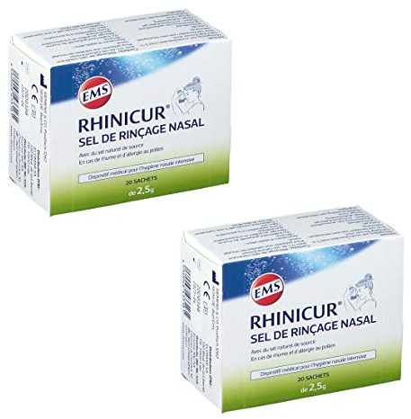 RHINICUR - Sel de Rinçage contenant un mélange de sels minéraux avec 5% de sel naturel d'Ems 2 Boites de 20 sachets de Sel de Rinçage RHINICUR (2)