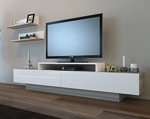 DECOROTIKA Lusi Modern TV Unit including Wall Shelves for Living Room, Bedroom, Entertainment Unit TV Stand - For TVs up to 71 inch - Cordoba and White