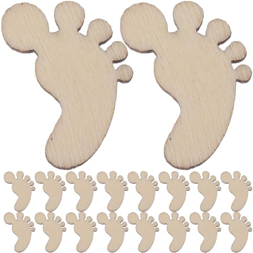 Amosfun 100 Stück Holzscheiben Holz Konfetti Streudeko Fuß Form Baumscheiben für Kinder Basteln DIY Handwerk Scrapbooking Verzierung Babyparty Tischdeko