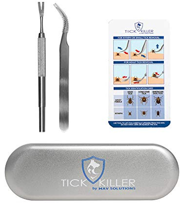 Tick Killer Platinum Tick Removal Tool Set, Stainless Steel Tick Remover Tweezers Kit, Protective Metal Case, Identification Card & Plastic Mini Bags