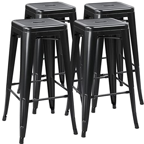 Yaheetech 30 Inch Metal Bar Stools Set of 4, Bar Height Backless Bartools, Industrial Stackable Bar Chairs with Footrest for Kitchen/Dining Room/Bistro/Patio, Black