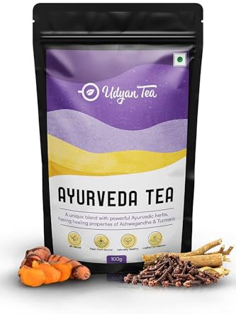 Udyan Tea Ayurveda Healing Herbal Black Tea - 100g (50 Cups) | Blended with Ashwagandha, Turmeric, Ginger & Clove | Supports Immunity & Relieves Cold Symptoms