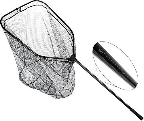 Zite Fishing Großer Boots-Kescher Gummiert/Angelkescher [Hecht & Zander Unterfangkescher Netz 70x85x85cm] Angel-Kescher-Angeln gummiert, Faltbar mit Maßband-Skala - Raubfisch-Kescher-gummiert