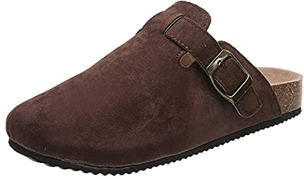 ERLINGO Women’s Leather Clogs, Ladies Slip On Garden Clogs Summer Beach Mule Clogs Backless Kitchen Garden Slippers Soft Wide Fit Sandals for Casual Backyard Outdoor Dark Brown