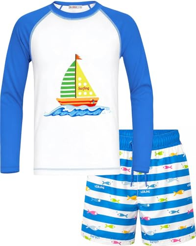 weVSwe Boys Rash Guard Traje De Baño Manga Larga Protección Solar Traje De Baño Vacaciones Traje De Baño Playa Traje De Baño Conjunto Corto 6 años