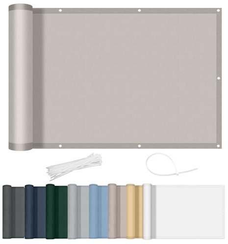 AXT SHADE Balkon Sichtschutz Wetterfest 75x600cm Balkonverkleidung Balkonabdeckung Balkonbespannung Blickdichte Windschutz und UV-Schutz mit Kabelbinder für Balkongeländer-Taupe