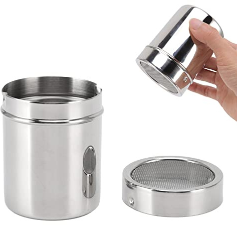 Sugar Shaker Duster, Powdered Sugar Shaker Duster with Lid, Widely Used Powder Dispenser Sifter For Fine Mesh Cocoa Flour,Stainless Steel Coffee SifterCinnamon Sugar Pepper Powder