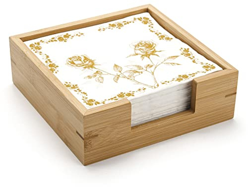Portatovaglioli in Bambù Quadrato, Vassoio per Tovaglioli in Legno per Tavolo, Portatovaglioli Legno Decorativo per Cucina, Bagno