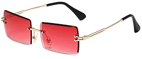 YUELUQU Retro Rimless Rectangle Sunglasses for Women Men Transparent Glasses Y2K Vintage Eyewear (Gold red)