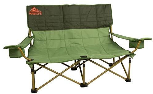 Kelty Low Loveseat Oversized 2-Person Heavy Duty Folding Camp Chair, Double Seat for Soccer Games, Tailgating, Beach Days (Low Height/Dill)