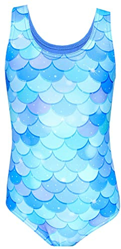 Aquarti Badeanzug Mädchen – Sportlicher Mädchen Badeanzug mit Ringerrücken Print, Farbe: Meerjungfrau Blau/Türkis, Größe: 122