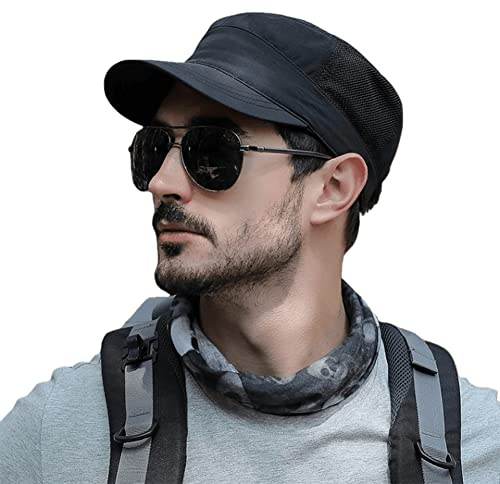 Gorras del ejército Pyrafox para hombres 56-63CM XXL impermeables gorras militares para mujeres con malla en los laterales, Negro, M-L