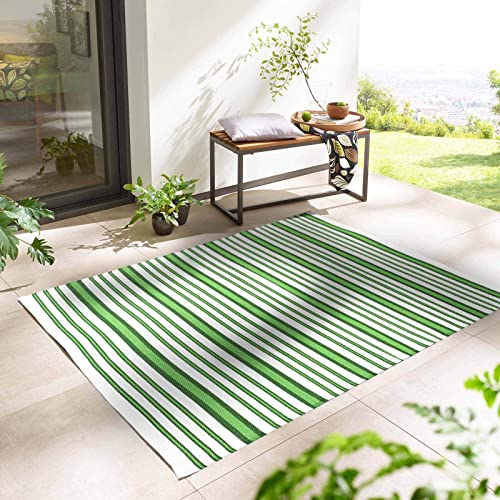 Taracarpet Outdoor Kurzflor Teppich Santa Monica wetterfest, wasserfest, rechteckig, Höhe: 3 mm, Balkon Garten Terrasse Camping Wintergarten grün gestreift 160x230 cm