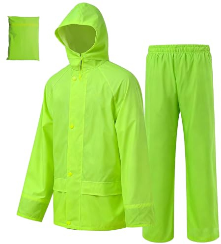 Rizzon Rain Suit Jacket Trouser for Men Women Waterproof Lightweight Rain Gear for Outdoor Farm Fishing Motorcycle (Fluorescent Green,S)