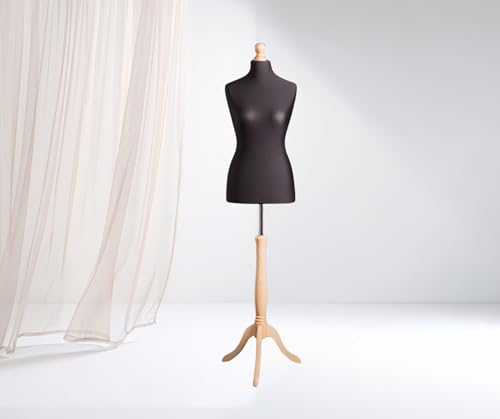 LUSORIA Schneiderpuppe, Schneiderbüste weiblich schwarz/helles Holz (M 38/40)