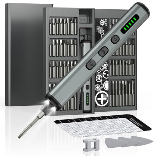 GAOEEIN Juego de Destornilladores Eléctricos 68 en 1 Destornillador Eléctrico Recargable con 64 Puntas Magnéticas, 5 Ajustes de Torsión, Luz LED, 3 Puntas, 1 Pinza, 1 Spudger, 1 Magnetizador