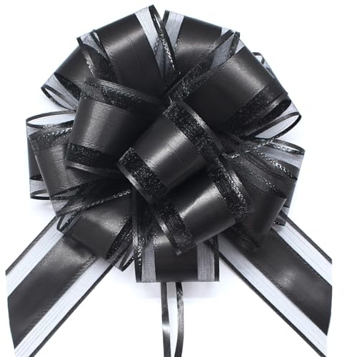 FQTANJU 5 PCS 6 inches Large Pull Bows, Bow for Gift Wrapping, Ribbon Bows for Wedding Christmas Birthday Party Gift Baskets or Valentine's Day Flower Gift Boxes Decoration (Black)
