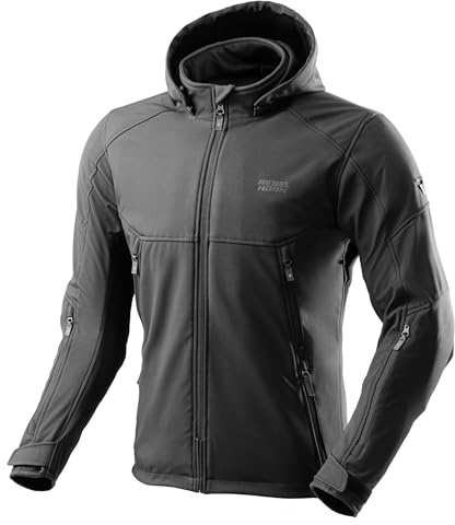REBELHORN Slash Motorradjacke Herren | Textil | Softshell mit Abnehmbarer Kapuze | Ellbogen und Schulterprotektoren Stufe 2 | 6 Belüftungskanäle