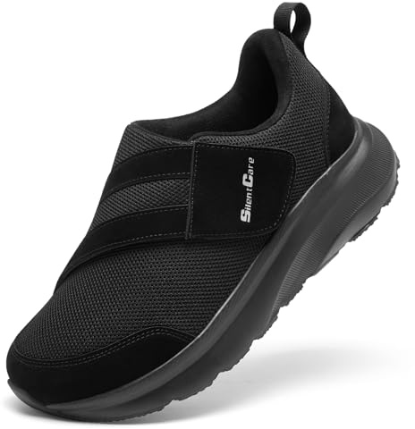 SILETCARE Extra Wide Diabetic Shoes for Men Easy to Close Casual Shoes for Elderly Suitable for Swollen Feet Breathable and Lightweight Sneakers (Black UK 11)