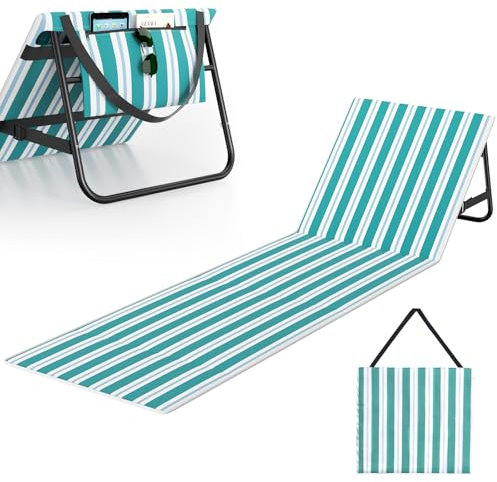 WildFun 180 * 55cm Tragbare Strandmatte Stuhl, Folding Beach Lounge Chair, verstellbare leichte Solarium Stuhl für Outdoor Sand Camping Sonnenbaden (1pcs, Blaue und weiße Streifen)