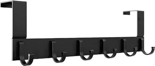 Elalove Türhaken Kleiderhaken zum Einhängen, Türgarderobe mit 6 Haken, Edelstahl Handtuchhalter Tür, Kleiderhaken Tür Innenseite für Badezimmer und Schlafzimmer, 4.5cm, Schwarz