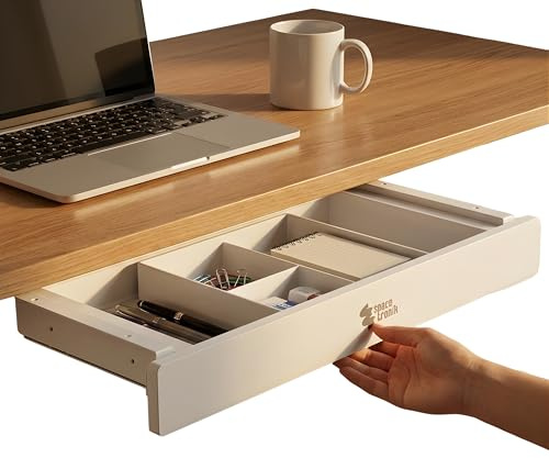 Spacetronik Cassetto sotto scrivania bianco, cassetto sottopiano con 5 scomparti, robusto cassetto inferiore, 718 x 230 x 61 mm, portata 5 kg, per ufficio, home office