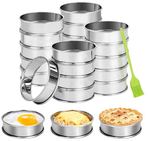 DIYJEP 20 Stück Edelstahl Pancake Form, Crumpet Ringe Backringe, Tartelette Förmchen, Leicht Entformbare Crumpets Ringe, Backringe Tortenring, Runde Muffinringe für Pfannkuchen, Eier, Muffins (8 cm)