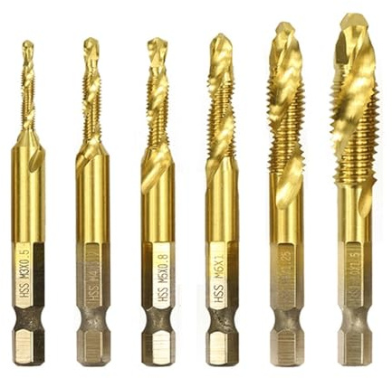 1/6Pcs Set di punte per trapano con gambo esagonale in titanio placcato HSS, punte per filettatura, maschi composti M3 M4 M5 M6 M8 M10 Utensili manuali MINGPING (Colore: 6 pezzi dorati lunghi)