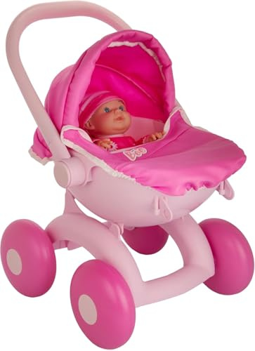 VIVAAS Baby Boo My First 4-in-1 Pram – Toddler Doll Pushchair, Carry Cot & Stroller | Adjustable Toy Pram for Dolls up to 36cm | Kids Role-Play Buggy Birthday Gift