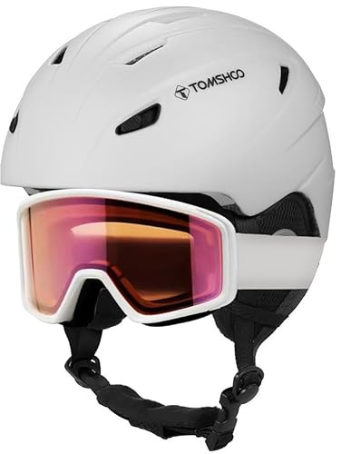 ERYUE Ensemble de Lunettes de Casque Ski pour Hommes, Femmes et Adolescents, Lunettes Casque Snowboard Résistantes aux Chocs, équipement Sports d'hiver Chaud, Noir/Blanc, M/L (L)
