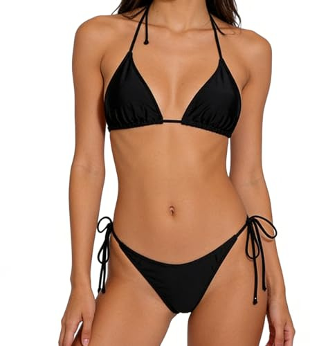 ADUDVLO Women’s 2 Piece Bikini Set – Push Up Triangle Bikini Top & Cheeky Bottoms, Sexy Bikini Sets for Women, Black Swimwear for Beach & Pool (UK, Alpha, M, Regular, Regular, Black)