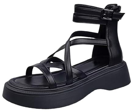 Chanclas de Vestir Mujer Sandalias Plataforma Sandalias planas de hueca con diseño verano para mujer Romanas Chanclas con Cuña (Black 39) Senderismo Plataforma