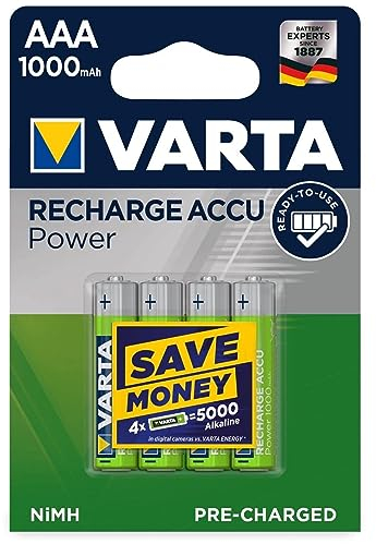 Varta 1 x 4 Professional Nimh 1000 Mah AAA Nickel-Metal Hydride (Nimh) 1000 Mah 1,2 V Batterie Rechargeable – Batterie Ila Rechargeable (1000 Mah, Nickel-Metal Hydride (Nimh), AAA, 1,2 V, Argent)