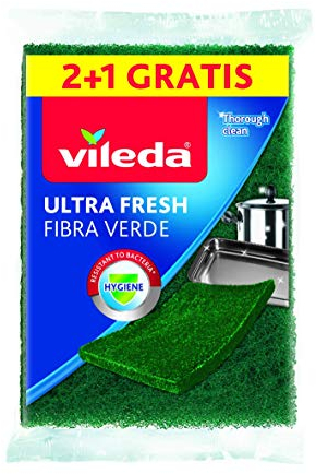 Vileda 165717 – Set de 3 Fibras Verde UltraFresh con Tratamiento antibacterias, 11.5 x 15.2 x 3 cm, 3 Unidades