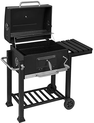 eSituro Holzkohlegrill Holzkohle-Grillwagen Kohlewanne Höhenverstellbar mit Rädern Flaschenöffner Standgrill Barbecue Grill für BBQ Garten Camping Balkon, Schwarz