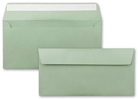 100 Brief-Umschläge DIN Lang - Eukalyptus (Grün) - 110 g/m² - 11 x 22 cm - sehr formstabil - Haftklebung - Qualitätsmarke: FarbenFroh by GUSTAV NEUSER