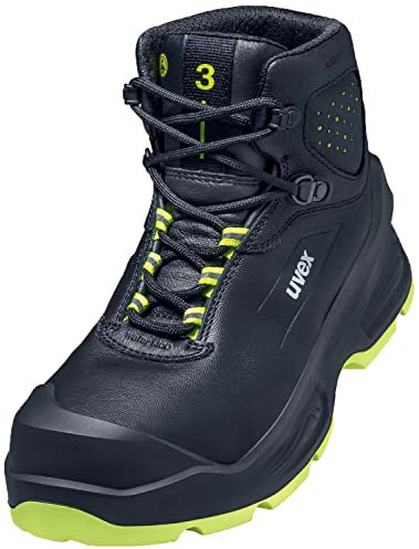 Uvex 3 lace-up boot, safets shoes S3 SRC, leather work boots for men & women, black/yellow, size 16