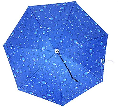 Cappello da Ombrello Cappello da Ombrello da Pesca con Fascia Elastica 77cm Protezione Solare Ombrello da Testa Antivento Ombrello da Cappello Pieghevole per Adulti Bambini(Goccia di pioggia blu)