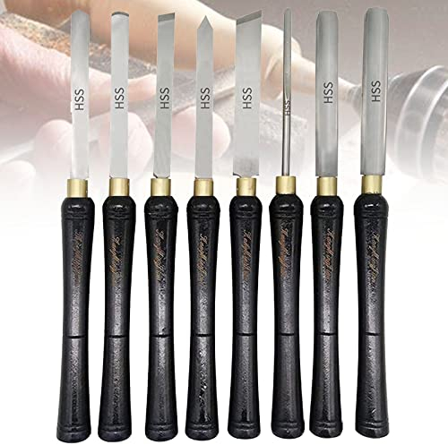 HSS Drehmeißel-Set,Drechselmesser Holzdrehzubehör Holzdrehwerkzeuge 8 Stück 3 Hohlbeitel 1 Abstechbeitel 1 Schruppstahl 1 Rundbeitel 2 Gerade Drechselbeitel Für Profis Oder Hobby-Holzbearbeiter