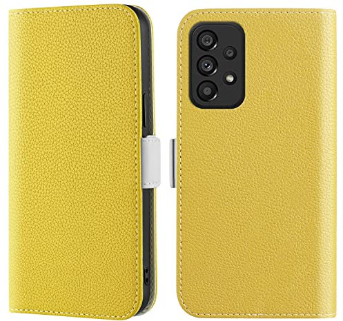 Samsung A54 5G Flip Case Shockproof PU Leather Wallet Cover Solid Color with Stand Magnetic Card Holder Slots Money Pouch Slim Folio Bumper Protective Phone Case for Samsung Galaxy A54 5G Yellow