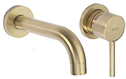 Rea ROBINET DE LAVABO ENCASTRÉ Lungo Gold Mat + BOX Mitigeur Salle de Bain en Laiton Monocommande Chaude et Froide Réglable Robinet de Lavage à la Main (Or mat)