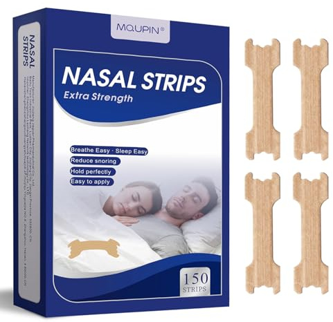 MQUPIN 150 Counts Nasal Strips Upgraded, Drug-Free, Safe, Long Effect, Reduction Snoring, Nasal Strips for Snoring Congestion Relief(66mm*19mm)