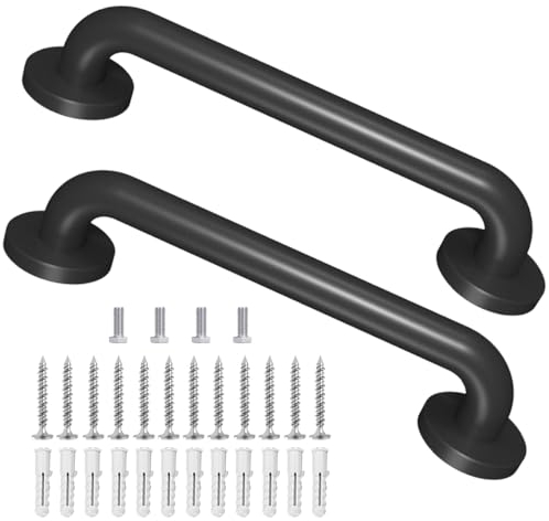 Sahans Metal Industrial Stairs Grab Wall Handrail Staircase Steps Indoor Exterior Outdoor Deck Hand Rail Safety Grab Bar (16in 2 pack) Matte Black