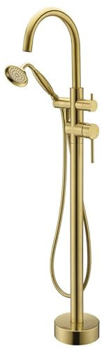 BiaoTeng Grifo Para Bañera Exenta, Salida Agua de 2 funciones Monomando Frío y Calor Grifo Bañera Suelo Grifo Para Bañera Exenta, Oro