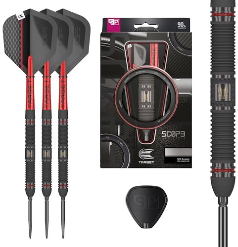 Target Darts Scope Steel Tip Swiss Point Darts, 90% Tungsten Dart Set, Barrel 01-23G | Steel Tip Dart Sets, Red & Black Darts, Professional Dart Set with Swiss Points & Tool
