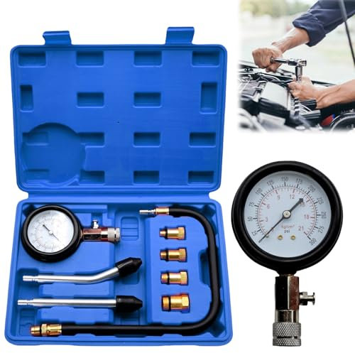 Kompressionstester Set, Kompression Tester Kit Kompressionsmessgerät Zündkerze Tester Kompressionsprüfer Kompression prüfen meßen Kfz M10 M12 M14 M18 Manometer Tool Set, Blau