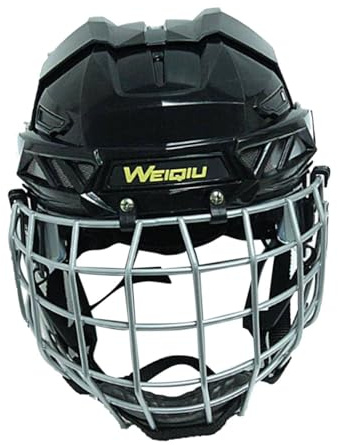 Perfeclan Casco da Hockey Casco da Pattinaggio su Ghiaccio Casco da Hockey su Ghiaccio Nero Attrezzatura da Hockey Regolabile Casco da Pattinaggio a rotelle per, M