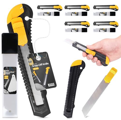 5x Cortador de Caja de Cuchillos Retráctil 18 mm Cuchilla de Alfombra Paquetes Cartón Cutter Hoja De Cuchillo Metálico Película Universal Con 55x Cuchilla